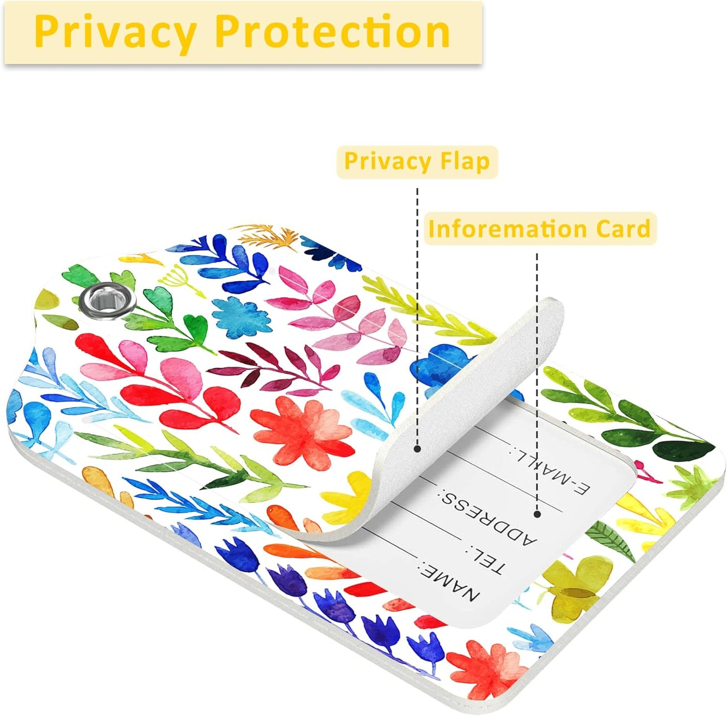 Luggage Tags for Suitcase,2 Pack Bright Flowers and Plants Luggage Tag with Privacy Flap,Name ID Label and Metal Loop for Women Men Girls Baggage Bag Backpack Instrument