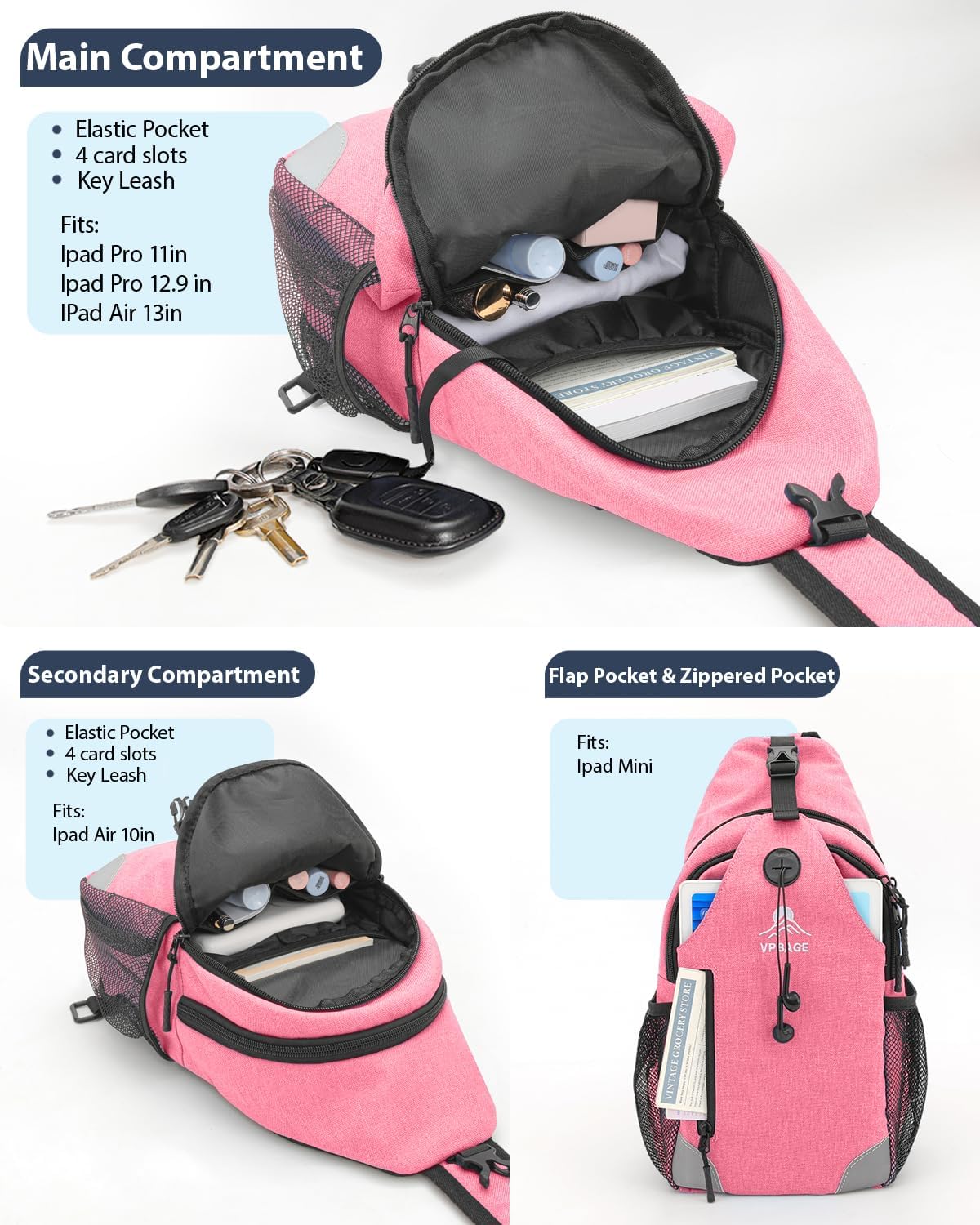 Sling Bag, Crossbody Bag for Men, Cross Body Hiking Backpack, Travel Daypack, Chest Pack with Chest Phone Holder
