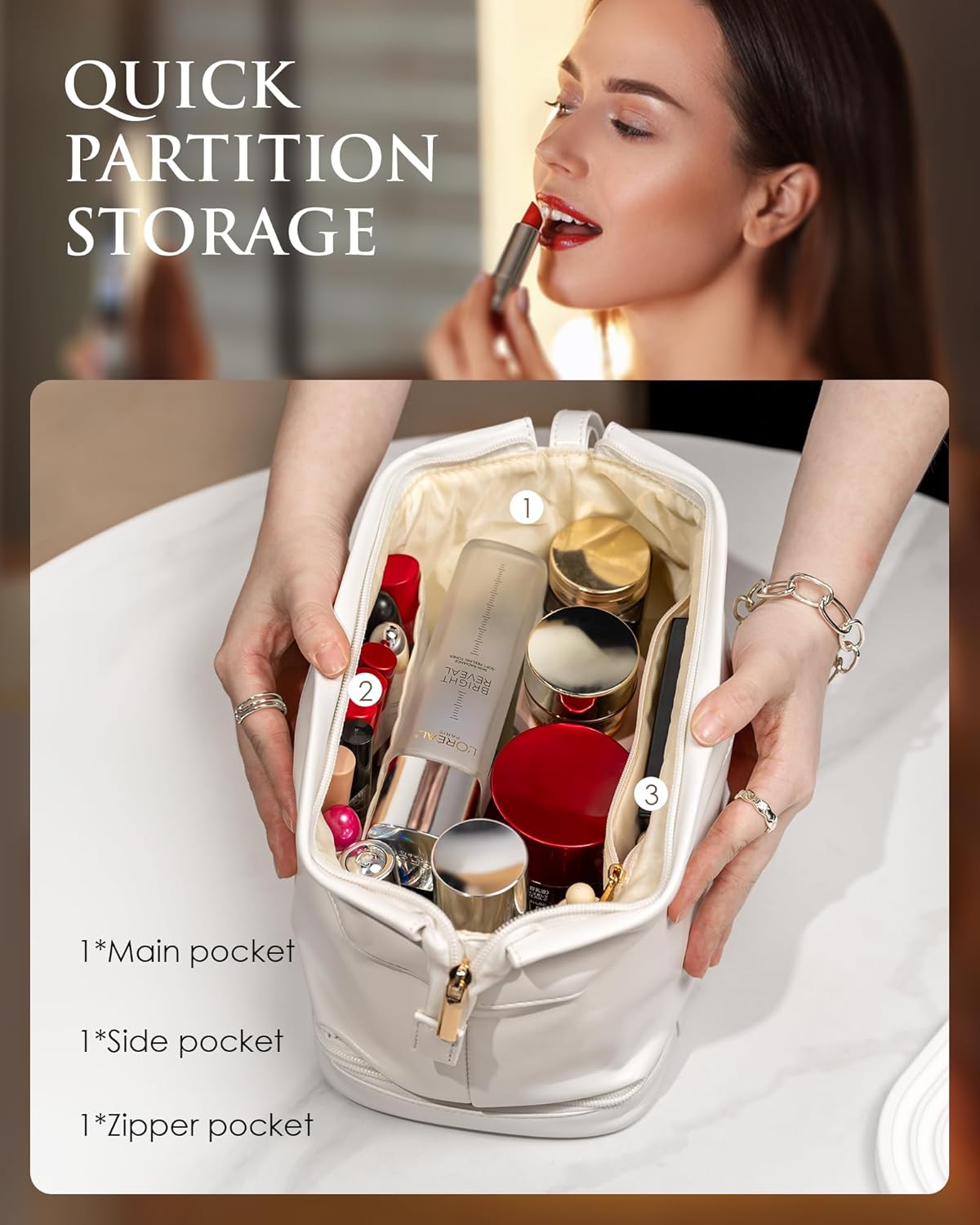 Birthday Gifts for Women, Initial Makeup Bags for Teens Girls, Double Layer Cosmetic Bag with
