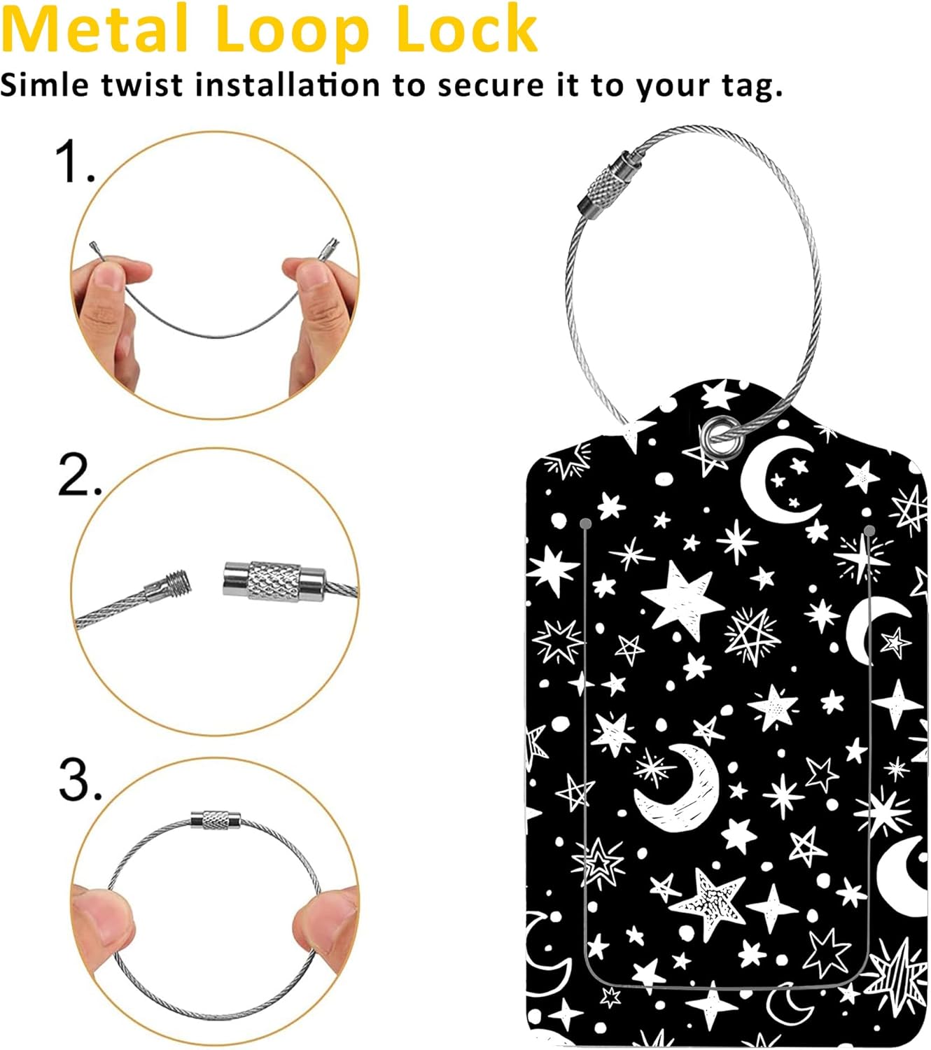 Luggage Tags for Suitcase,2 Pack Stars and Moons Luggage Tag with Privacy Flap,Name ID Label and