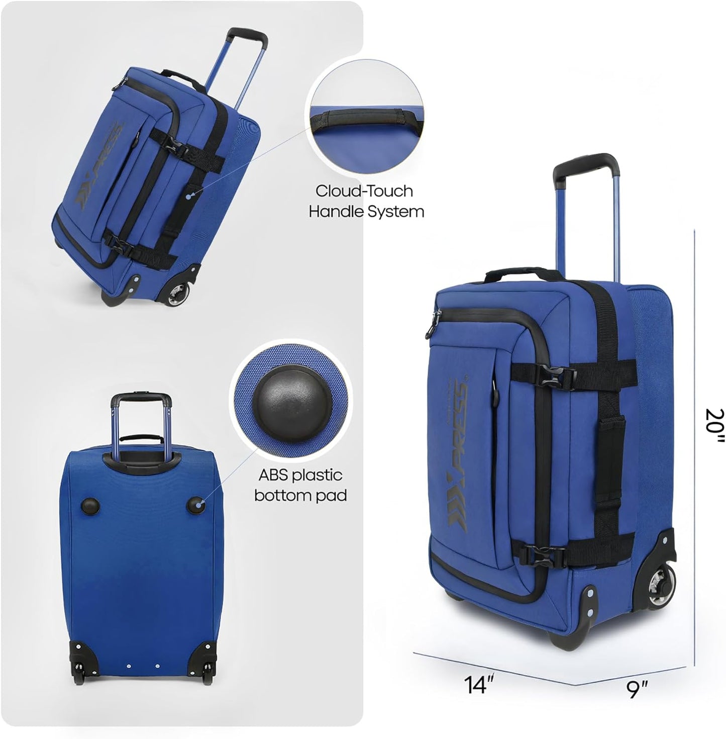 20'' Rolling Duffle Bag w/Wheels,Rolling Duffle Bag w/Handle,Carry on Luggage Travel Duffle Bags for Man Women（20,Blue）