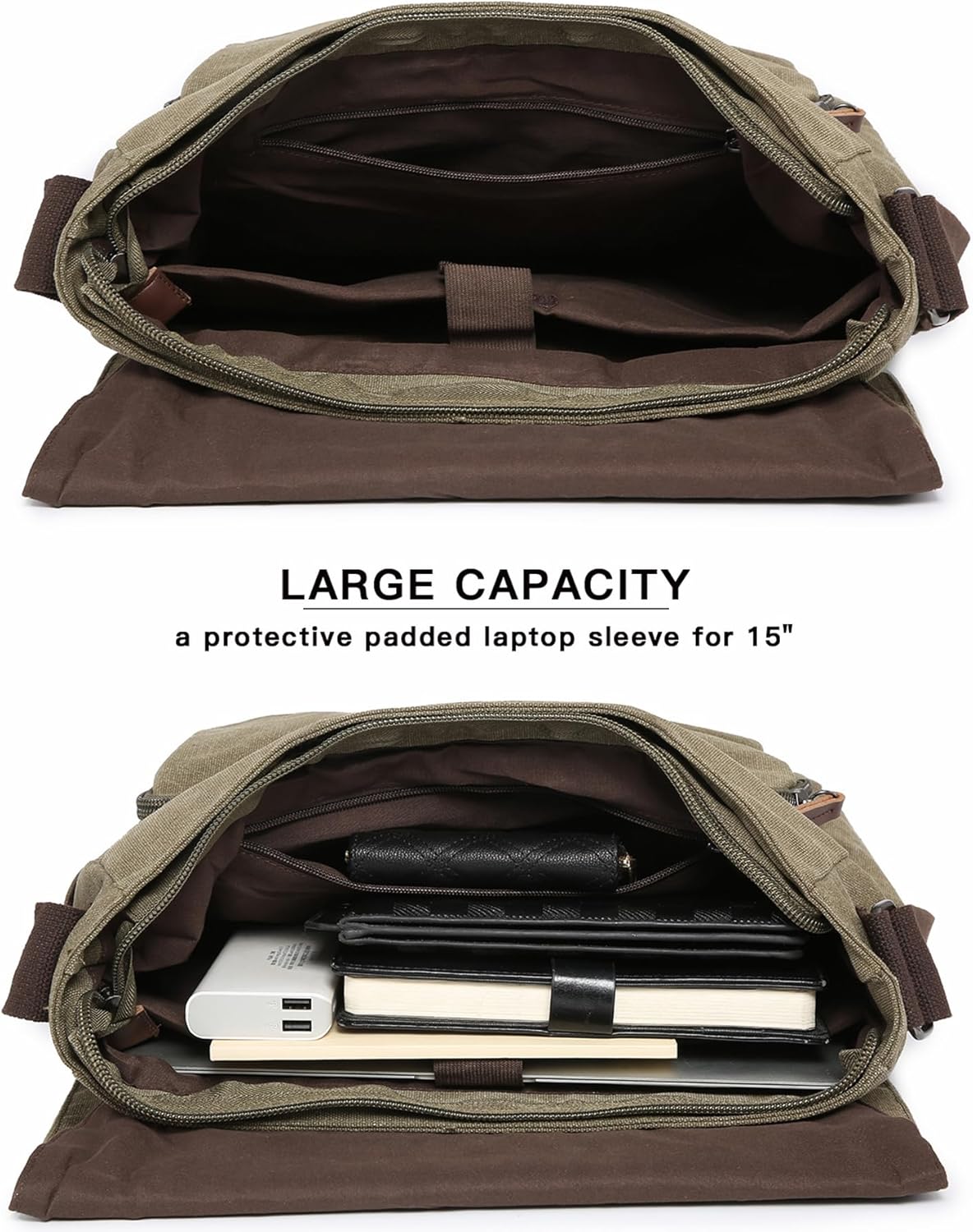 Large Vintage Canvas Messenger Shoulder Bag Travel Crossbody Purse Briefcase Business Bag for 15inch Laptop