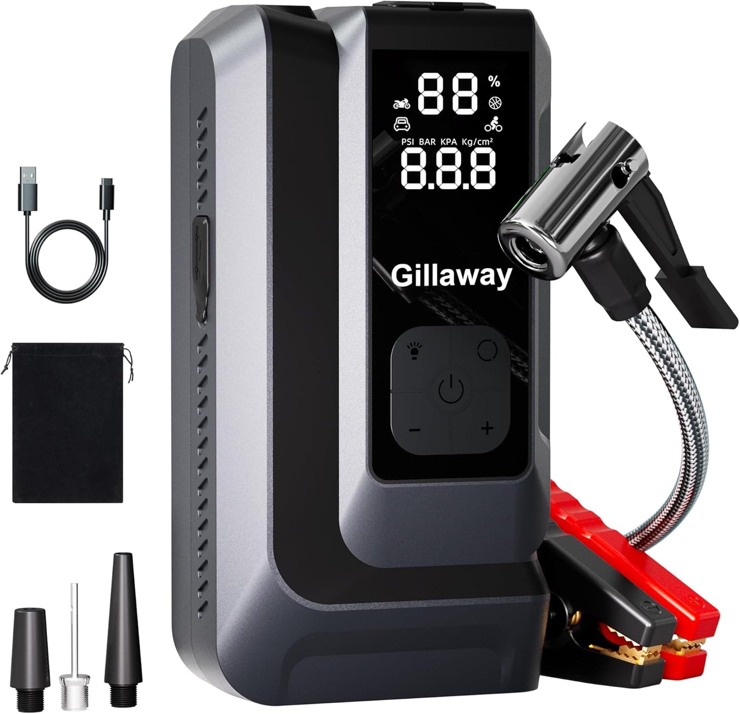 Jump Starter 4500A Car Jumper Starter Portable with 150PSI Tire Inflator, Battery Jumper Starter Portable, Air Compressor, Flashlight and Power Bank