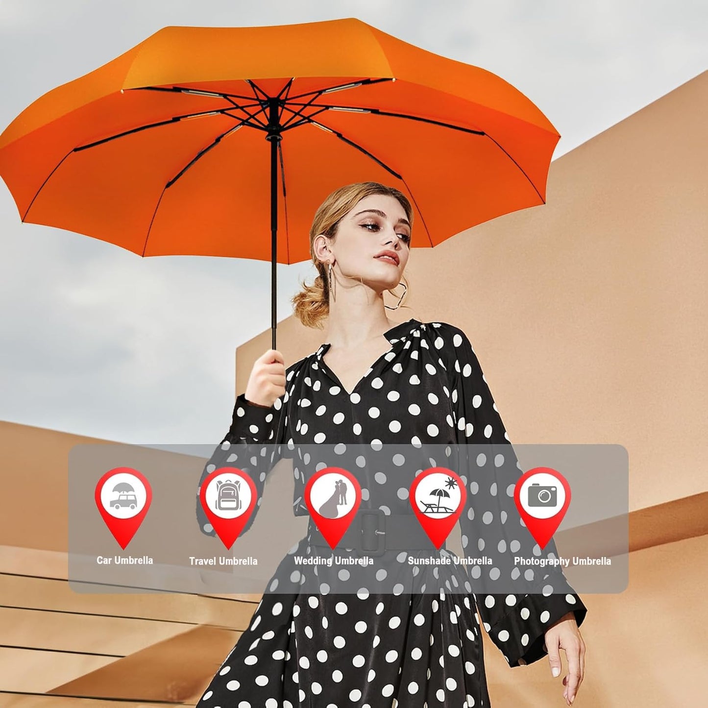 SIEPASA Windproof Travel Compact Umbrella-Automatic Umbrellas for Rain-Compact Folding Umbrella, Travel Umbrella Compact, Small Portable Windproof Umbrellas for Men Women Teenage. (Orange)