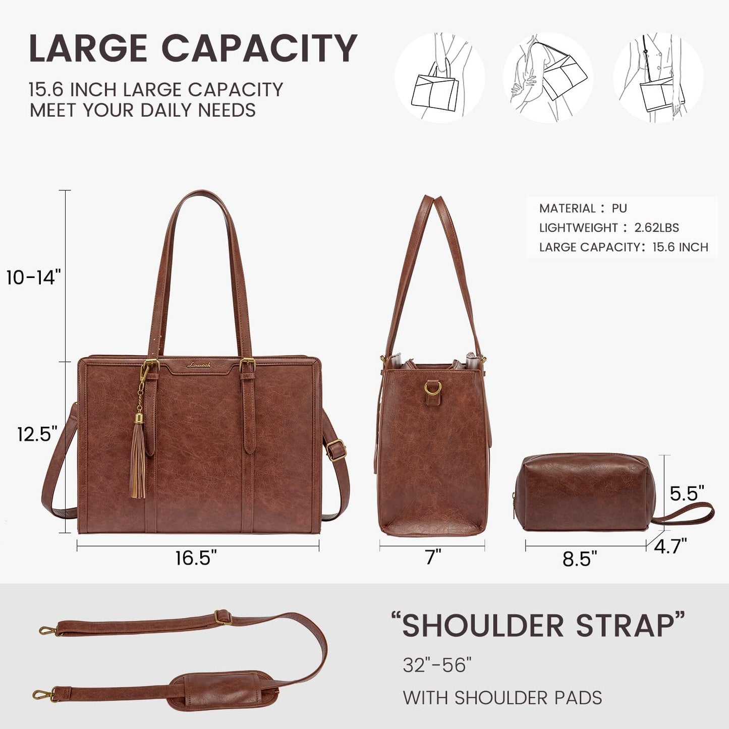 LOVEVOOK Laptop Bag for Women Vintage Work Tote Bag 15.6 inch Large Capacity Computer Purse with Clutch for Teacher