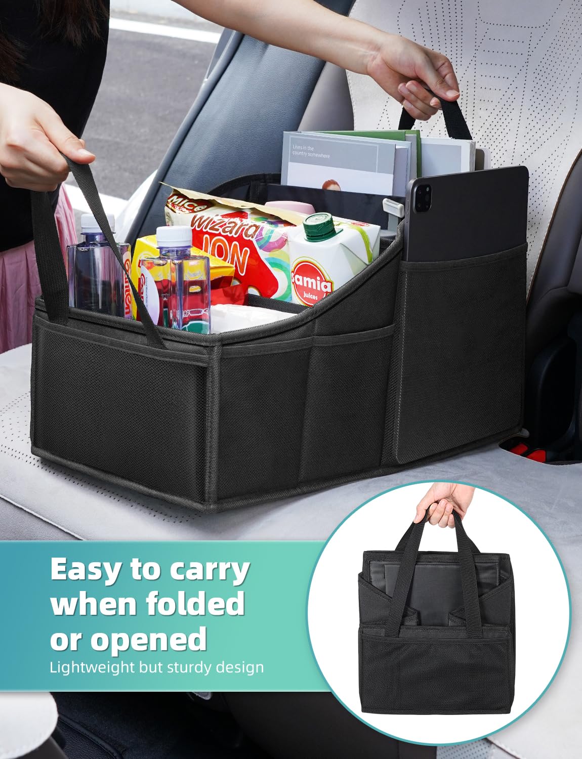 YOHOOLYO Car Seat Organizer with 4 Compartments, 4 Cup Holders