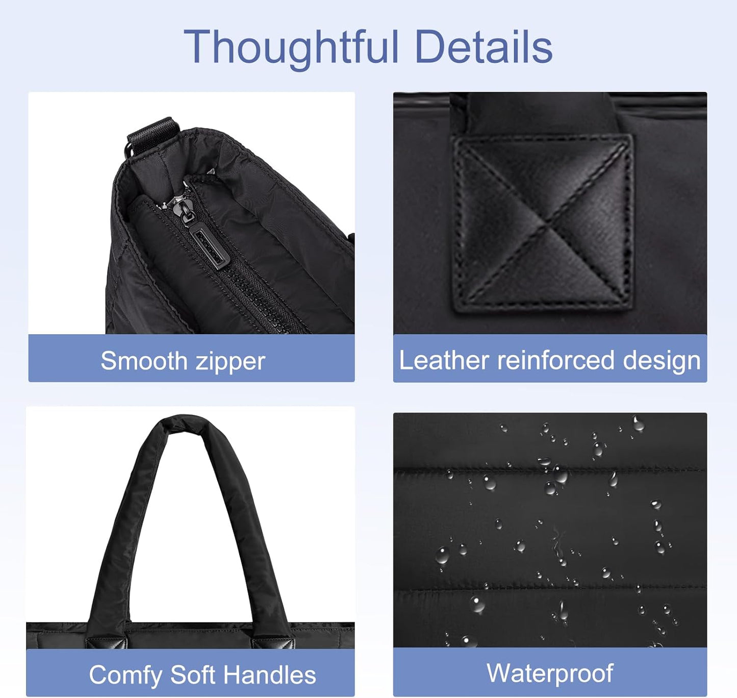 Tote Bag for Women Puffer Tote Bag Large Nurse Bags Shoulder Handbag with Zipper for Work Travel