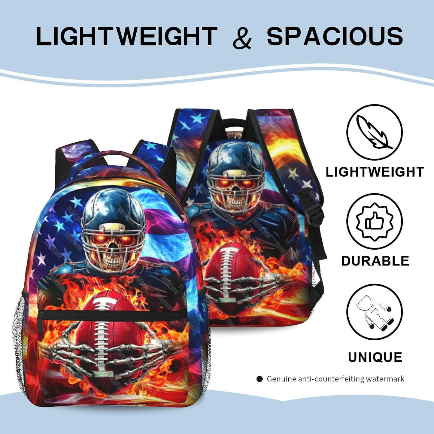 School Backpack for Boys American Football Boys Backpack for Kids Children Elementary Middle School Sport Bookbag Travel Back Pack for Ages 6-18