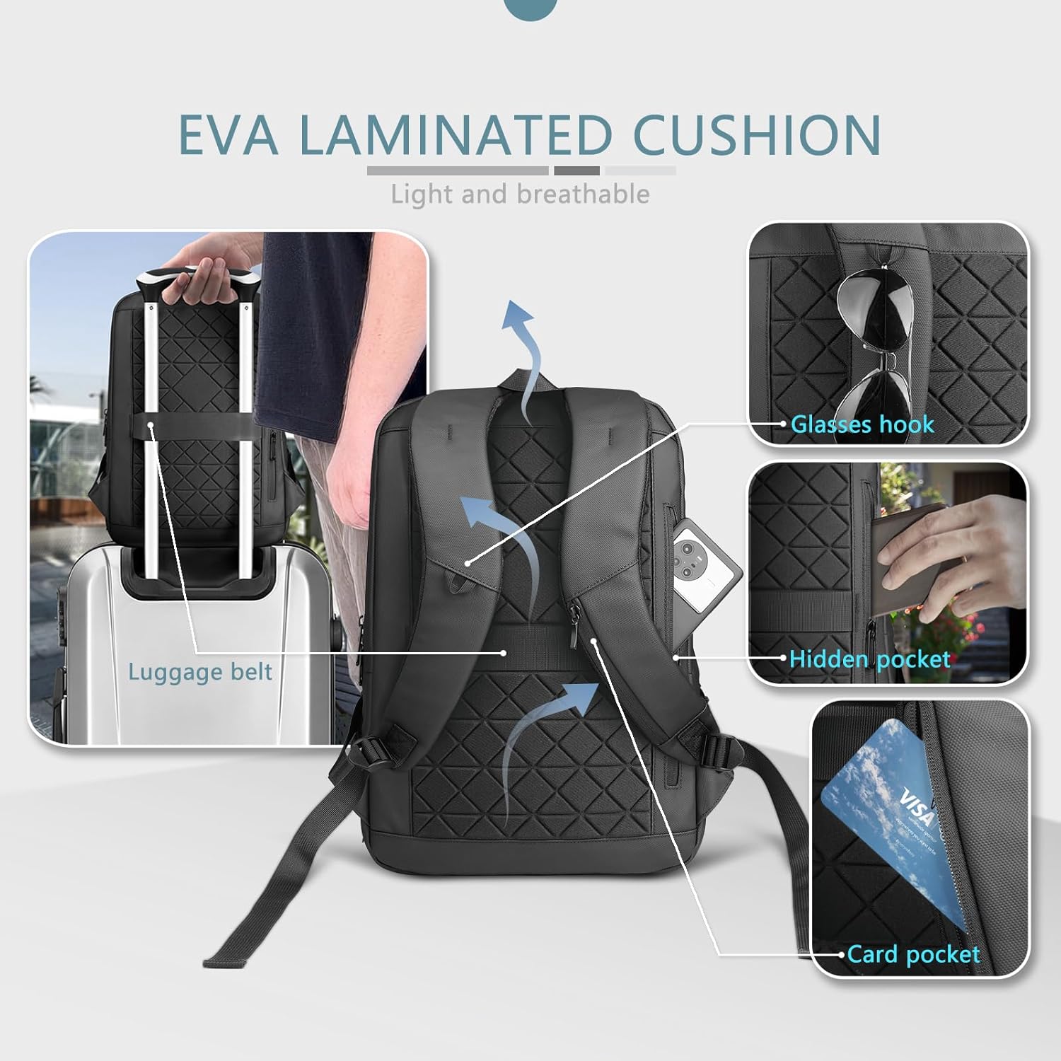 hk Laptop Backpack for Men with USB Charging Port Water-Resistant for 15.6 Inch Computer Bag