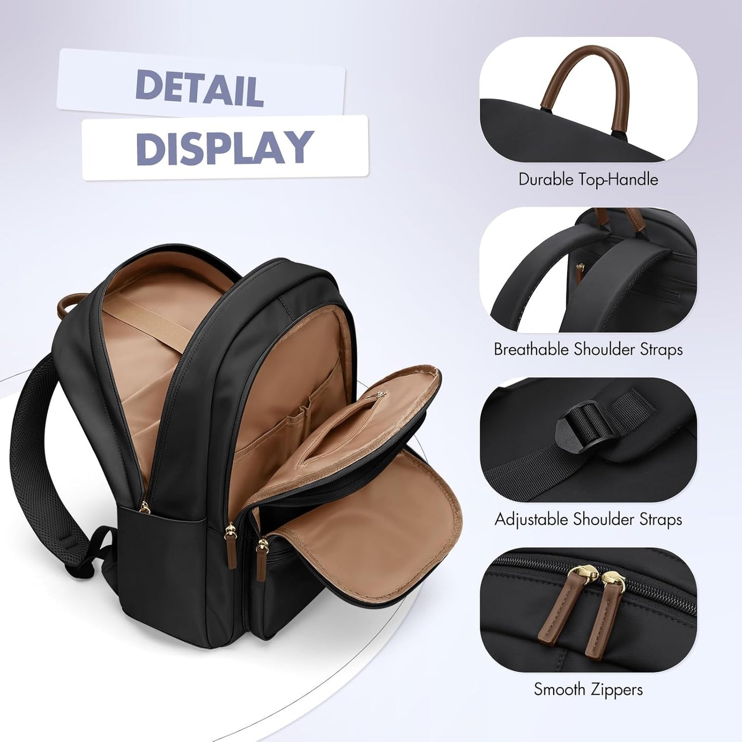 GOLF SUPAGS Backpack for Women Work College Travel Laptop Backpacks Multi-Functional Casual Daypack Teacher Nurse Everyday Bags Fits 15.6 Inch Notebook (Black)