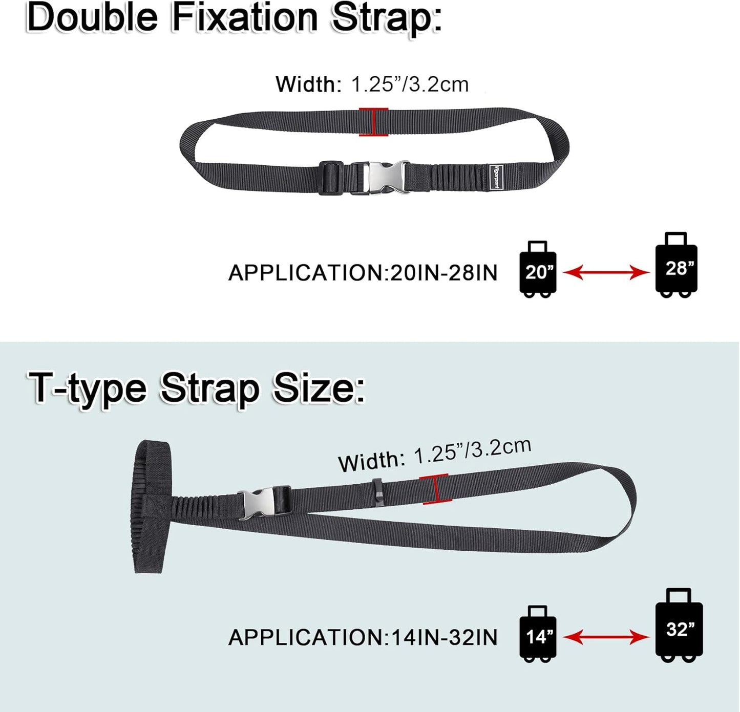Vigorport Luggage Straps, Metal Luggage Connector Straps for Suitcases, Stretchable Add A Bag Adjustable Attachment Accessories Belts (Black, Large)