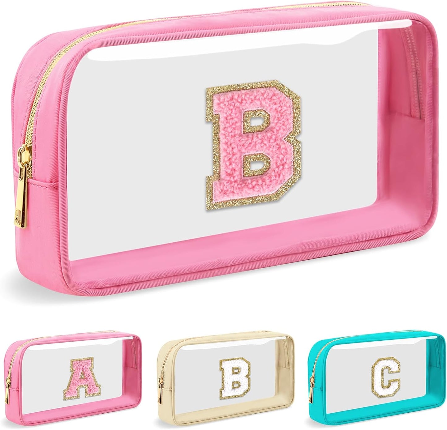 Personalized Initial Letter Clear Makeup Bag,Preppy Small Nylon&PVC Cosmetic Zipper Bag with