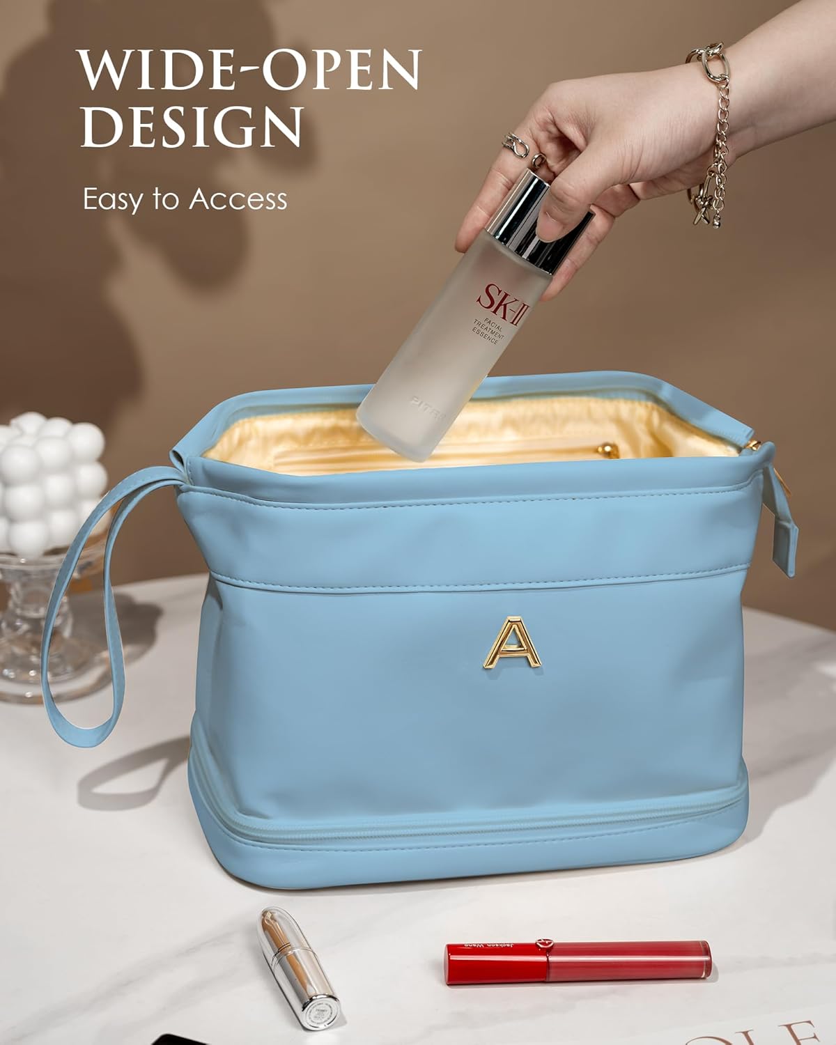 Mom Gift Basket, Large Makeup Bag, Travel Essentials, Personalized Double Layer Cosmetic Bag with Makeup Brush Organizer, 13 14 15 16 17 18 Years Old Girl Gifts-Graduation Gift