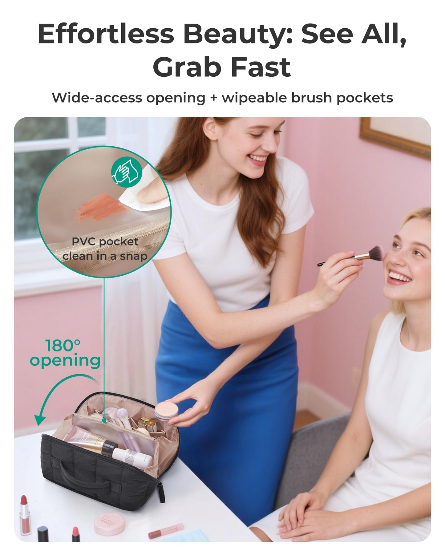 BAGSMART Puffy Travel Makeup Bag Toiletry Bag for Women, Brown