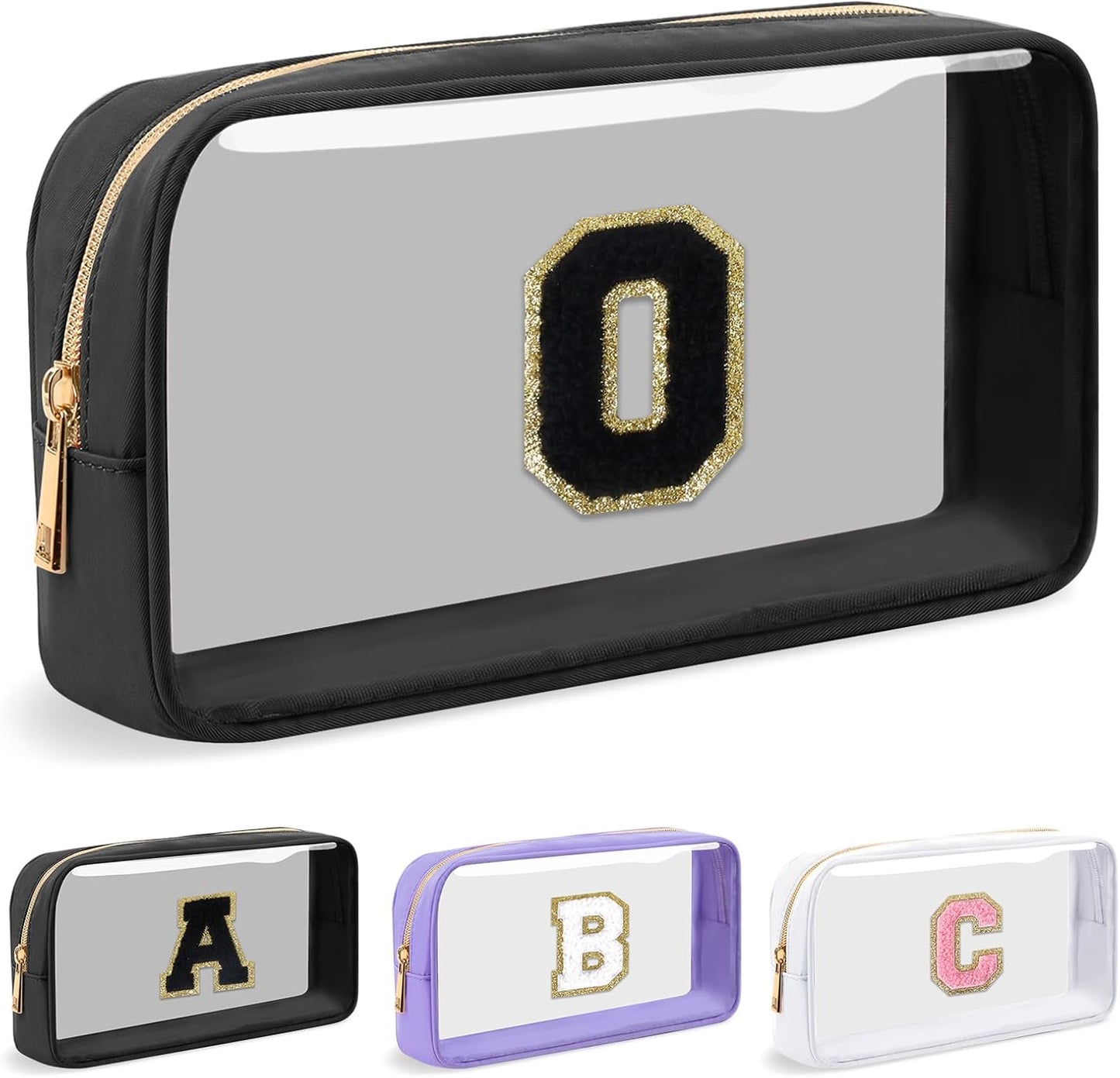Personalized Initial Letter Clear Makeup Bag,Preppy Small Nylon&PVC Cosmetic Zipper Bag with
