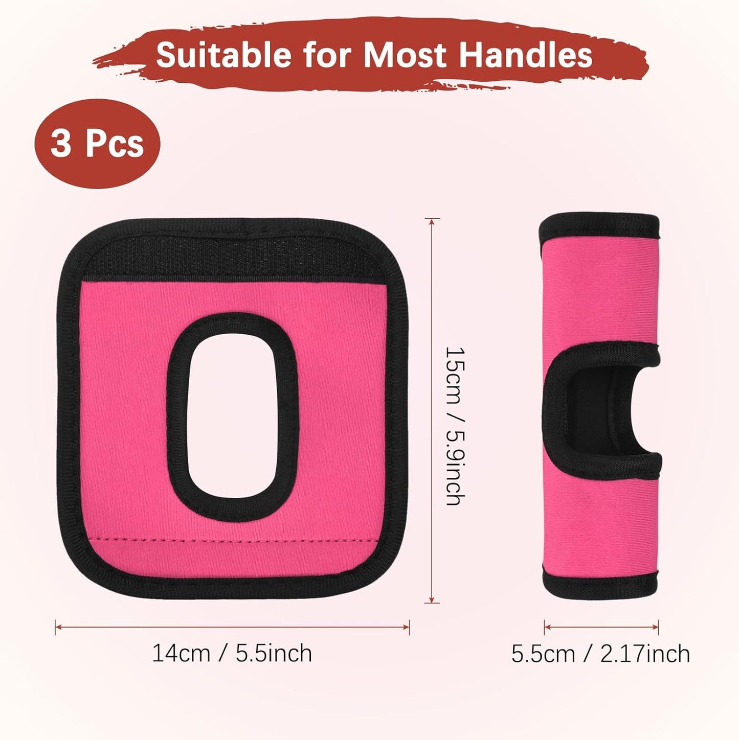 Luggage Handle Wrap [3PCS] - Neoprene Luggage Identifiers Hollow Design Use for Push-Button Luggage Suitcase & Trolley Case - [Pink-6IN/15CM] Comfort Grip Handle Cover