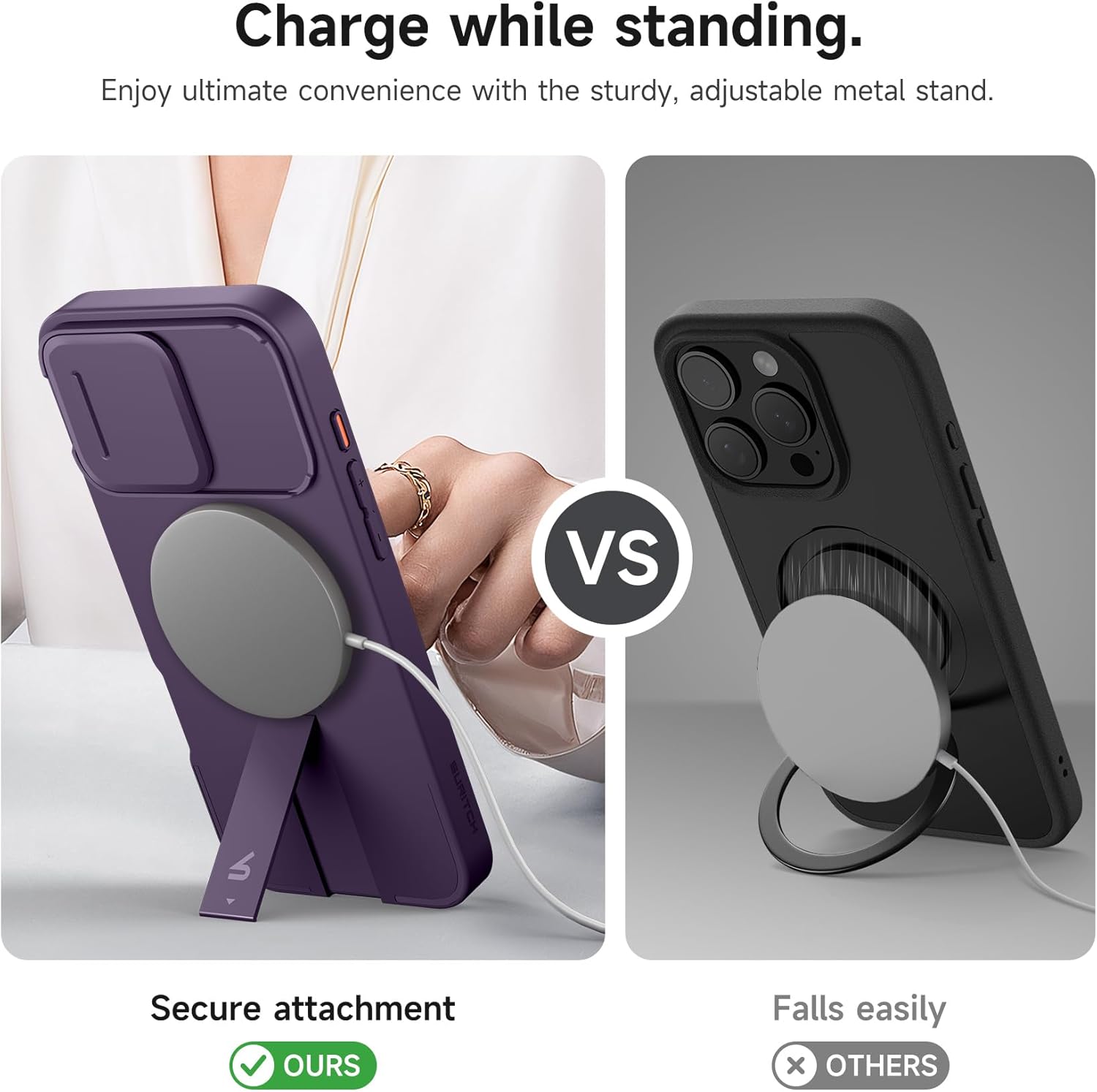 SURITCH for iPhone 16 Pro Max Case with Magnetic Camera Slide Cover and Adjustable Kickstand