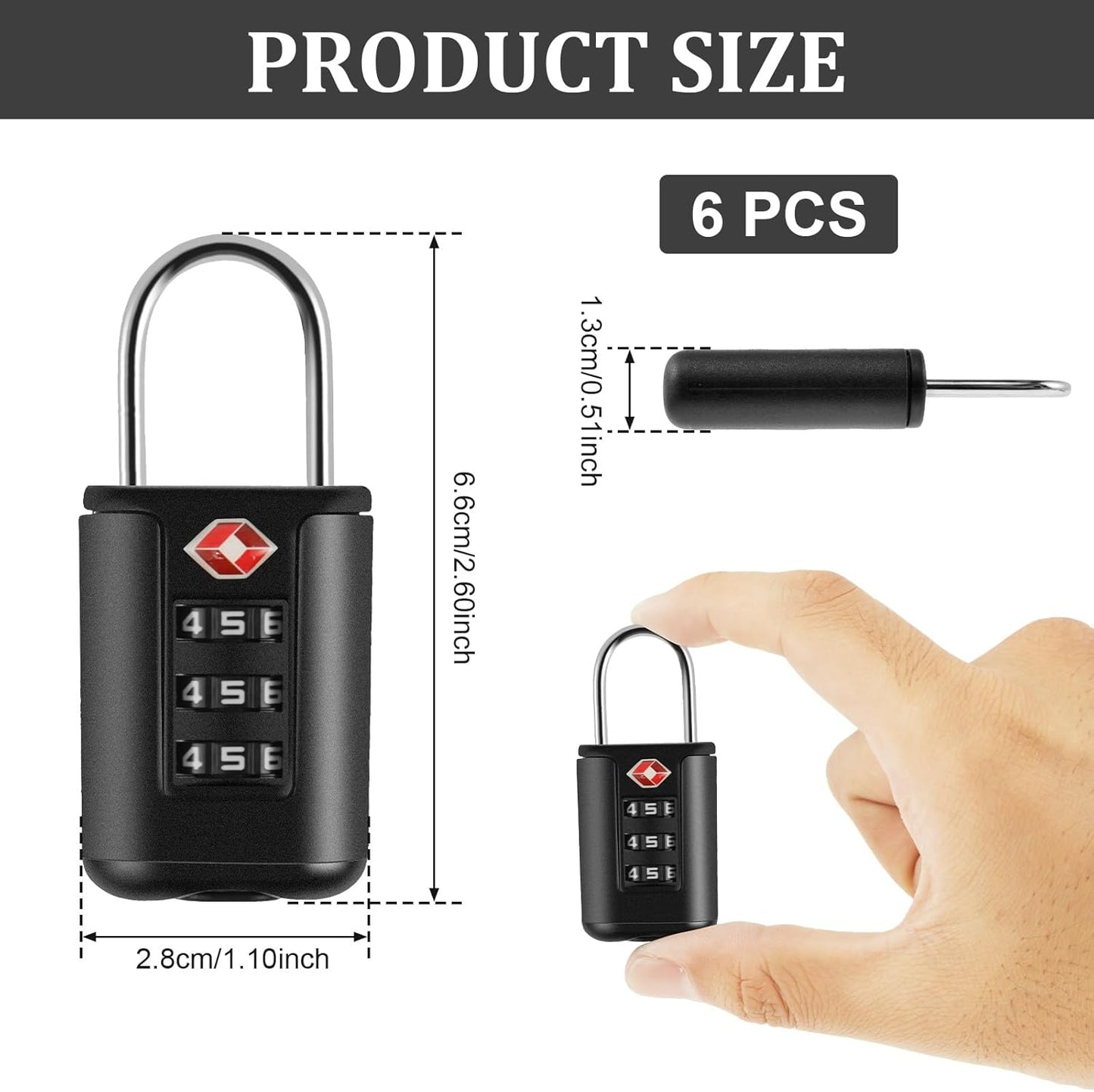 6Pcs TSA Approved Luggage Locks 3 Digit Travel Combination Portable Small Padlocks Stainless Steel TSA Accepted Toolbox Locks for Travel Bag Suitcase Lockers