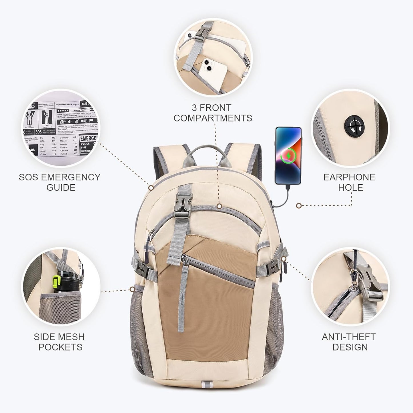 Hiking Backpack for Women Men 20l with Removable Phone Pocket Lightweight Small Travel Backpack