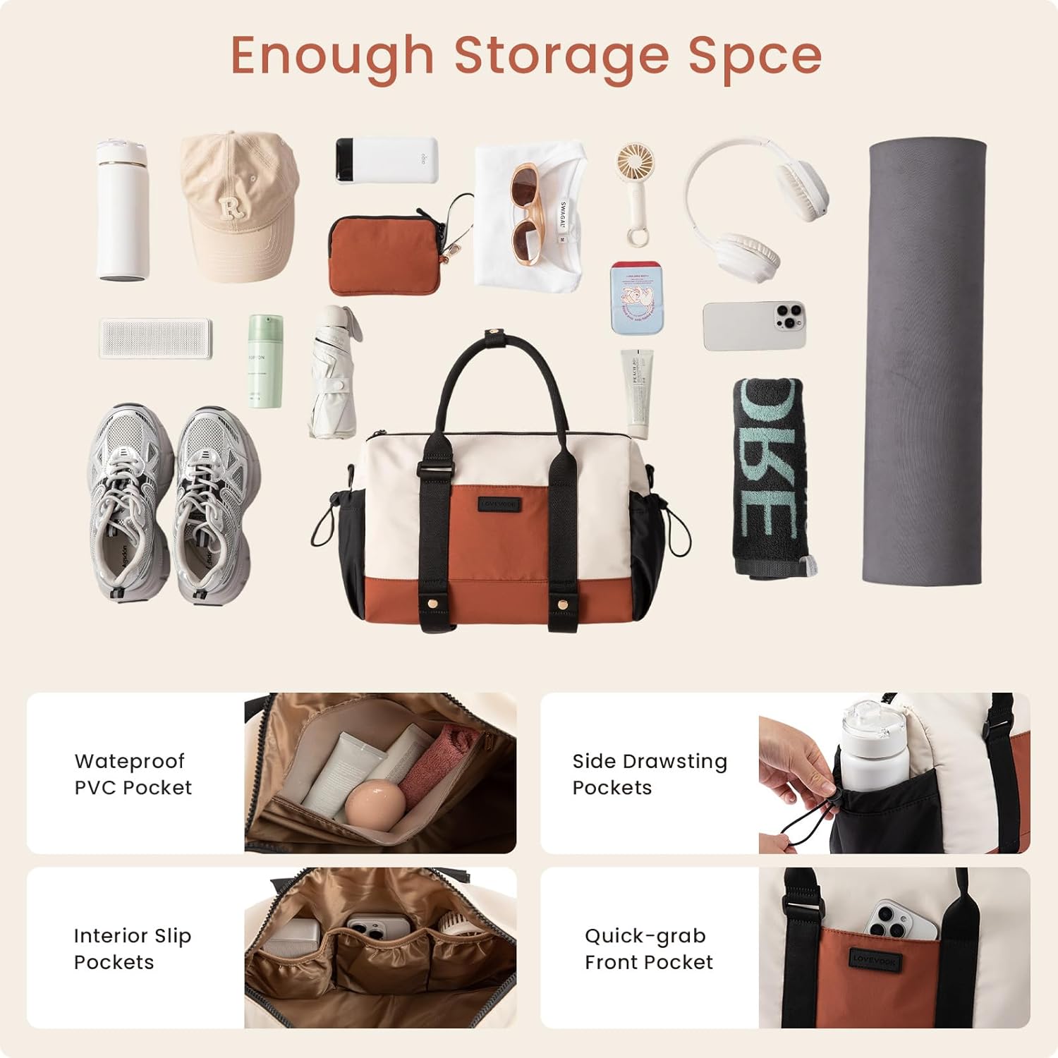 LOVEVOOK Small Gym Bag for Women with Yoga mat Holder, Mini Duffle Bag for Travel with Wet Pocket