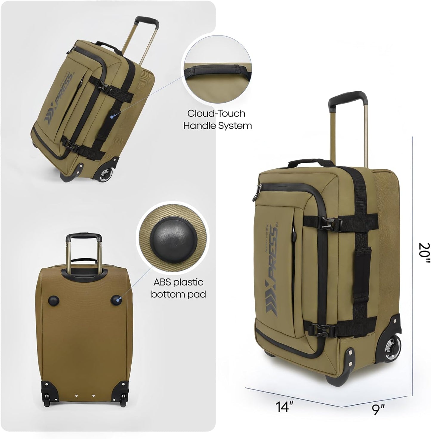 20'' Rolling Duffle Bag w/Wheels,Rolling Duffle Bag w/Handle,Carry on Luggage Travel Duffle Bags for Man Women（20,Armygreen）