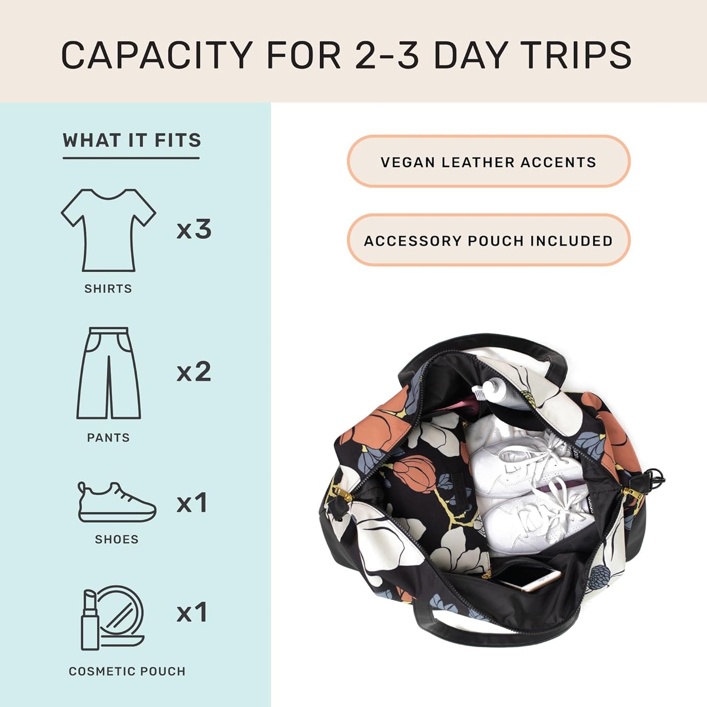 Jadyn Luna Women's Weekender Bag and Travel Duffel, Large 37 Liter Capacity