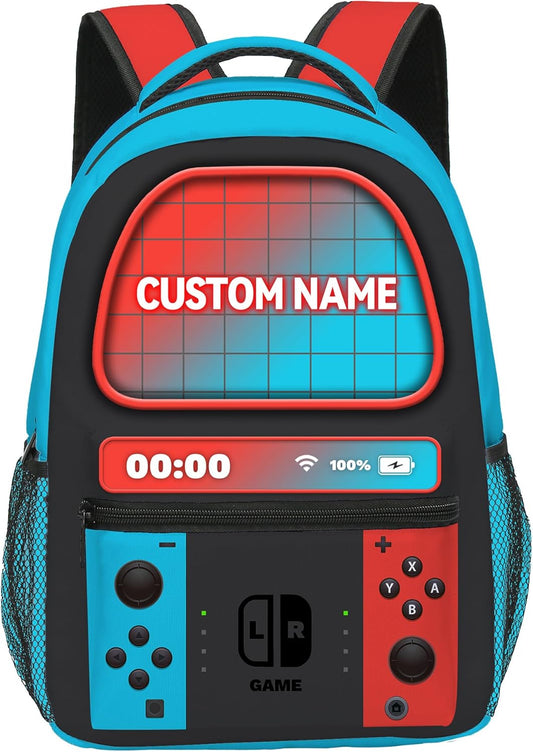 Custom Name Boys Backpack, Personalized Name Gamer Backpack For Kids Children Teens, Video Game Bookbag, Large Travel Laptop Backpacks