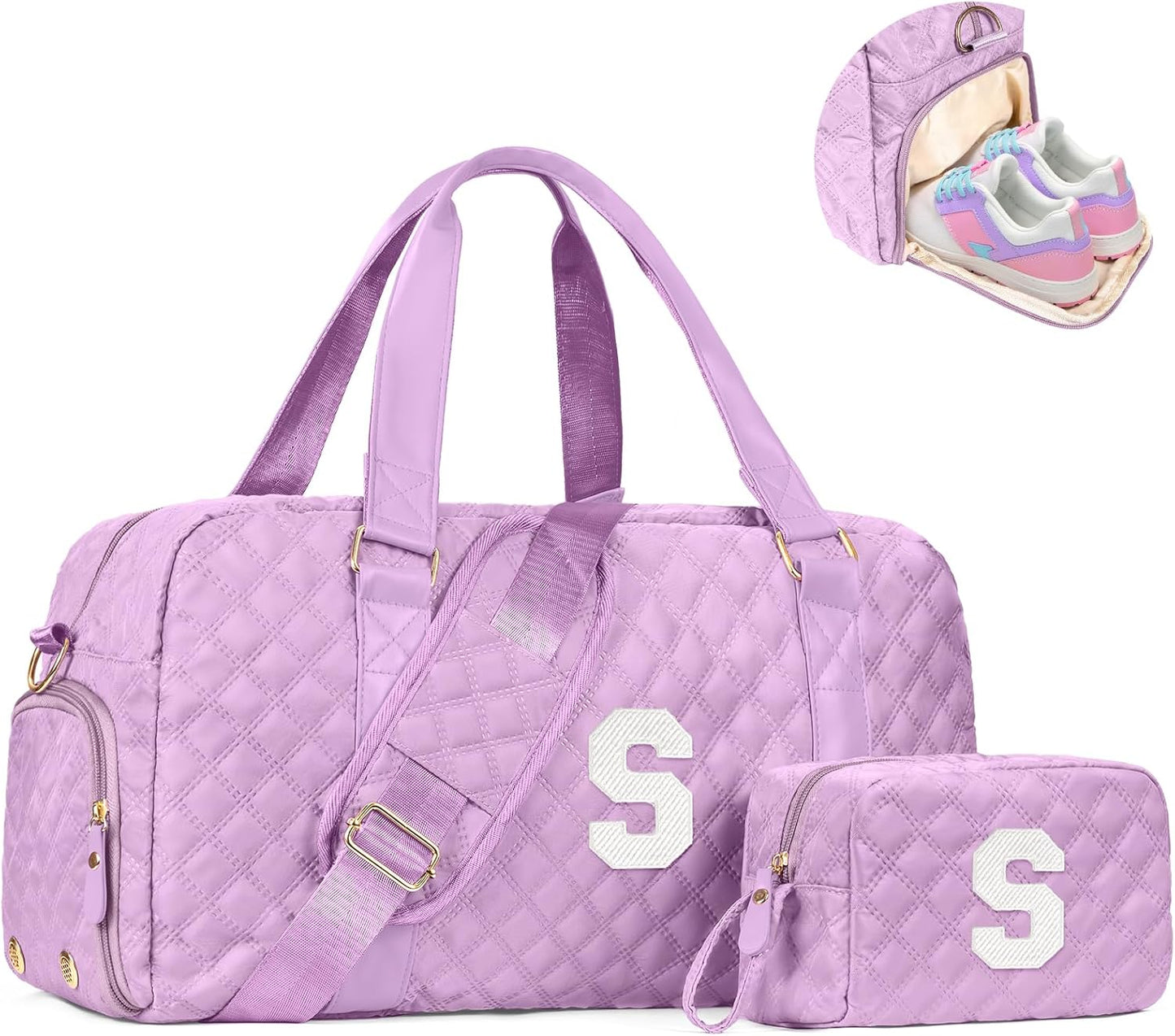 Initial Duffle Bag Women Girls Gift: Personalized Travel Gym bags, Dance Cheer bag Sports for Girl, Kid Gymnastics Bags, Birthday Gifts for Women Girls Kids Teens Mom Teacher