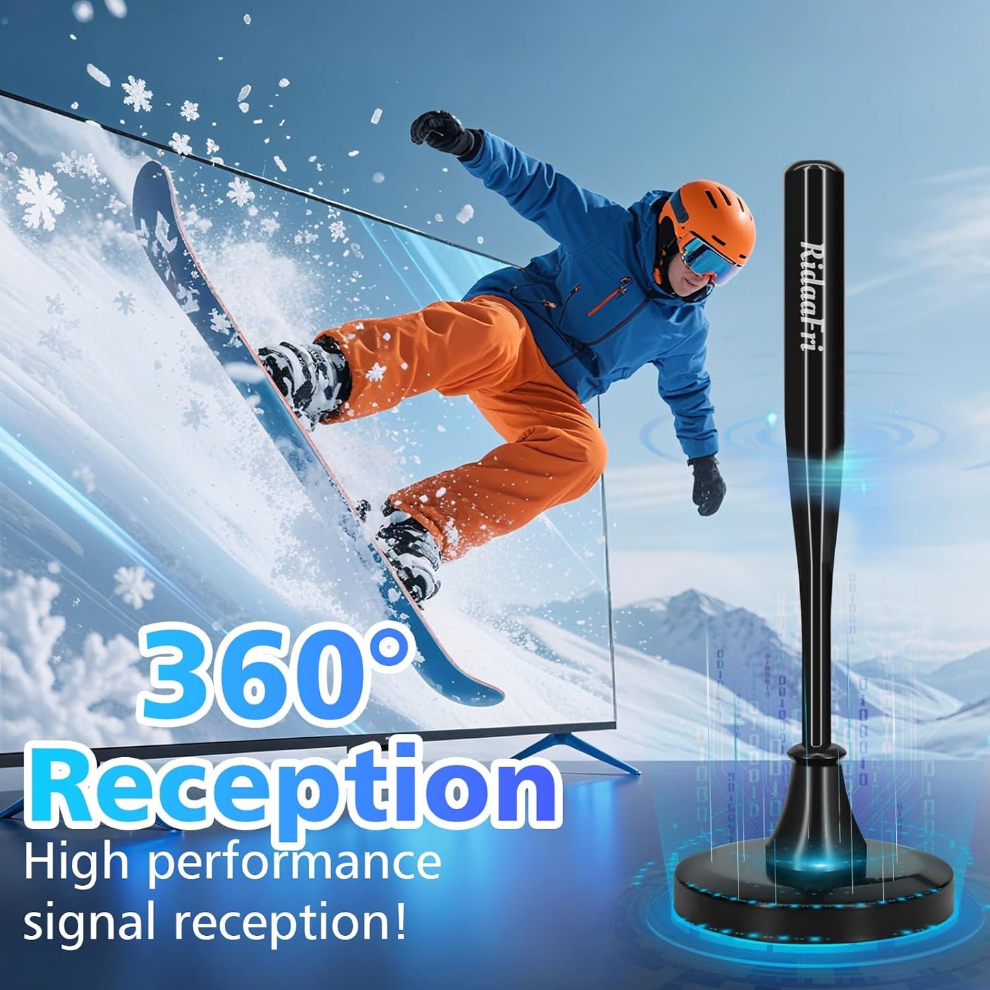 RidaaFri TV Antenna for Smart TV Indoor, HD Digital Antenna with Strong Magnetic Base, 360° Rotation for Enhanced Reception of Local Channels in 4K 1080P, Easy Installation with 16FT Coax Cable