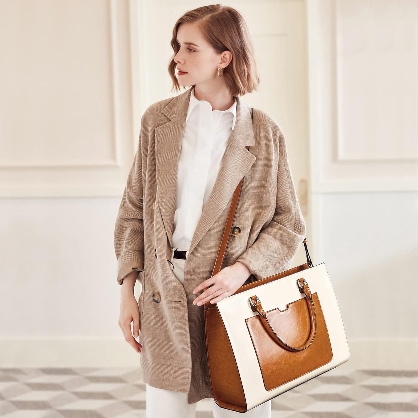 Telena Laptop Tote Bag for Women, 15.6 Inch Shoulder Tote Bag Leather Briefcase for Women, Large Capacity Handbag Bags