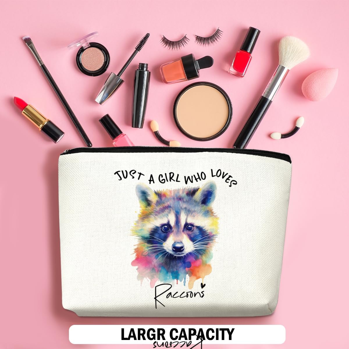 Raccoon Gifts Makeup Bag, Raccoon Lovers Cosmetic Bag Travel Organizer Bags Makeup Pouch, Christmas Birthday Animal Lovers Gifts for Horse Lovers Women Girls Friends