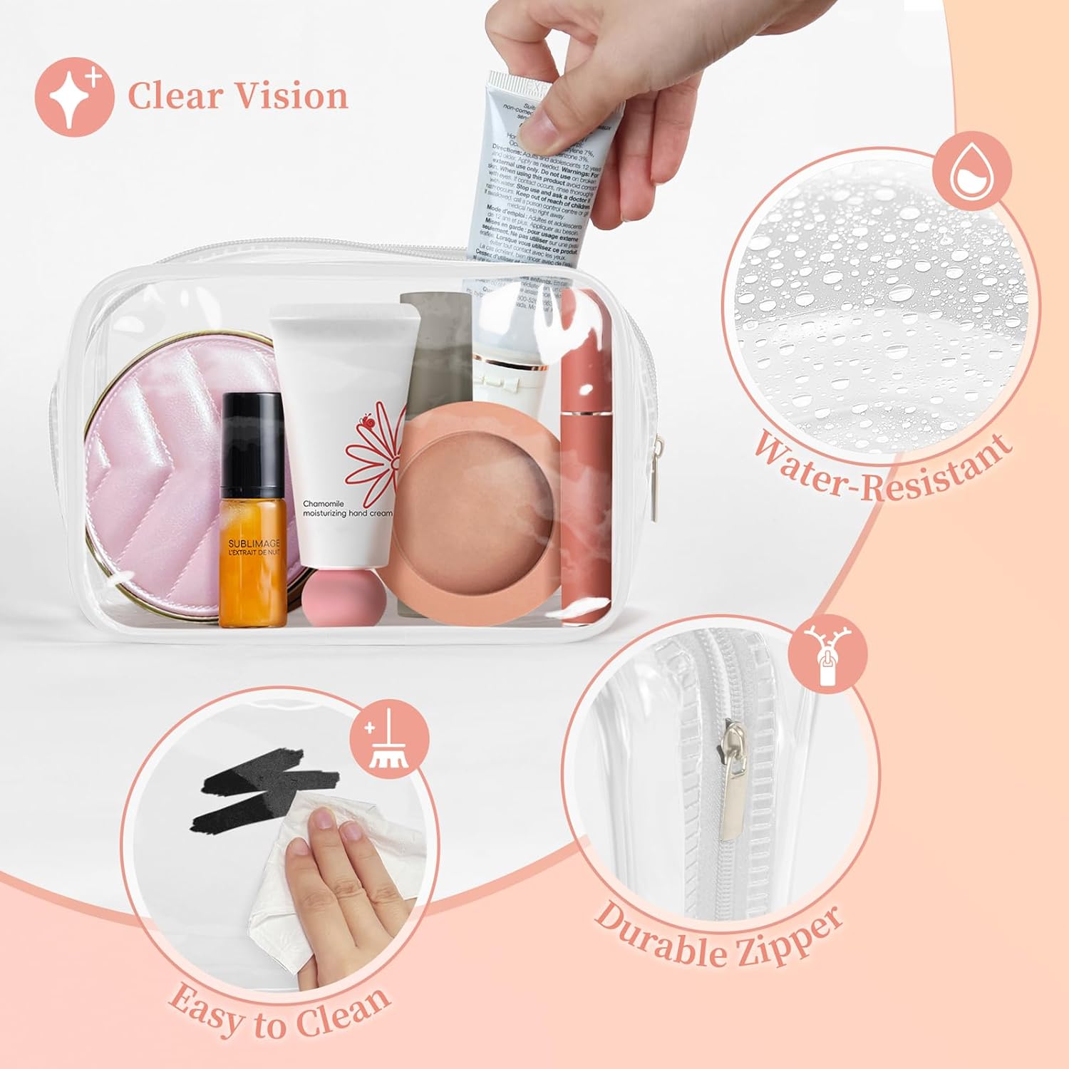 TISRATOK 12 PCS Clear Makeup Bag for Women with Zipper, TSA Approved Toiletry Pouch, Cosmetic Bag