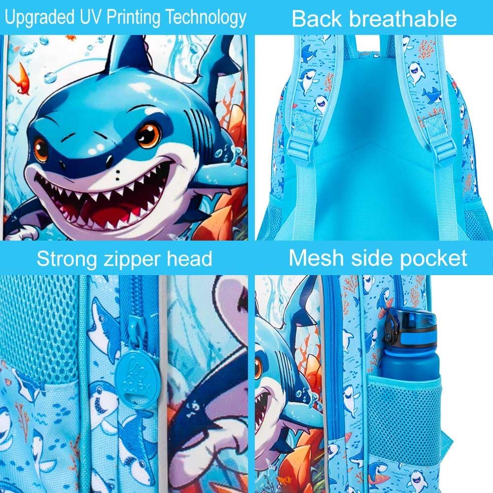 3PCS Dinosaur Backpack for Boys, 16 Inch Kids Water Resistant Preschool Elementary Kindergarten Bookbags and Lunch Box