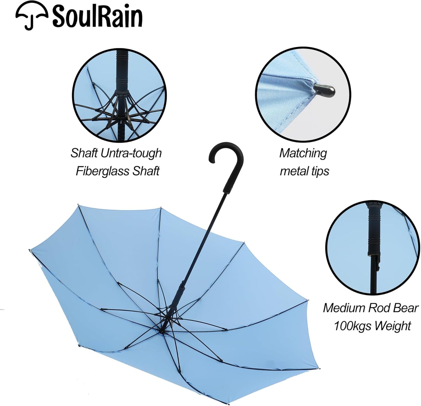 SoulRain 50 Inch Large Stick Umbrella Windproof Automatic Open Oversized J Handle Umbrellas for Men and Women Unbreakable Strong Travel Golf Umbrella