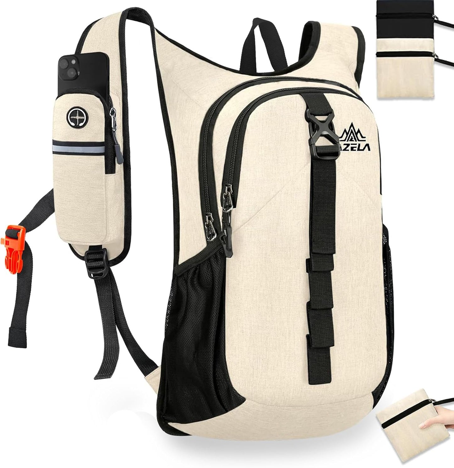 15L Small Hiking Backpack Foldable Ultralight Trekking Camping Outdoors Backpack for Women Men (beige)