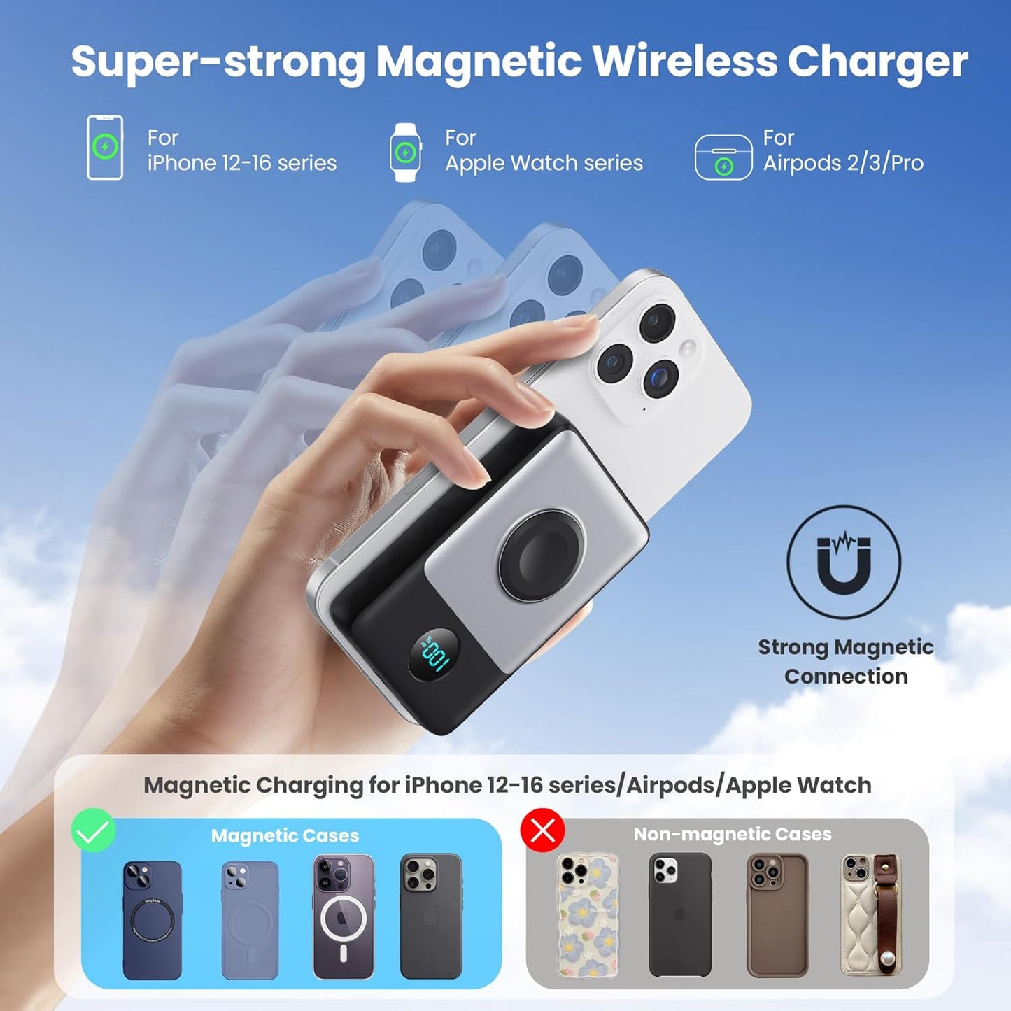 Magnetic Portable Charger for iPhone, 10800mAh Qi2 15W Wireless Power Bank with iWatch Charger,30W PD Fast Charging USB-C Travel Essentials Battery Pack for Magsafe,iPhone 17/16/15/14/13, Apple Watch