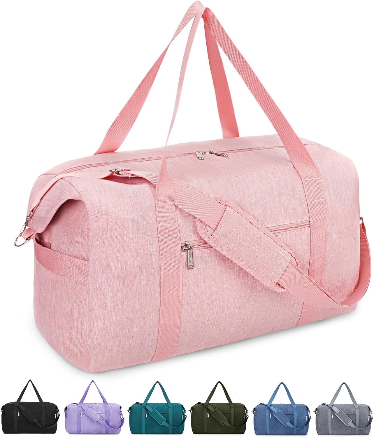 Narwey Carry on luaggage 22x14x9 Airlines Approved Foldable Carry on Bag Travel Duffel Packable Duffle with Wet Pocket Overnight for Women and Men 40L (Pink)