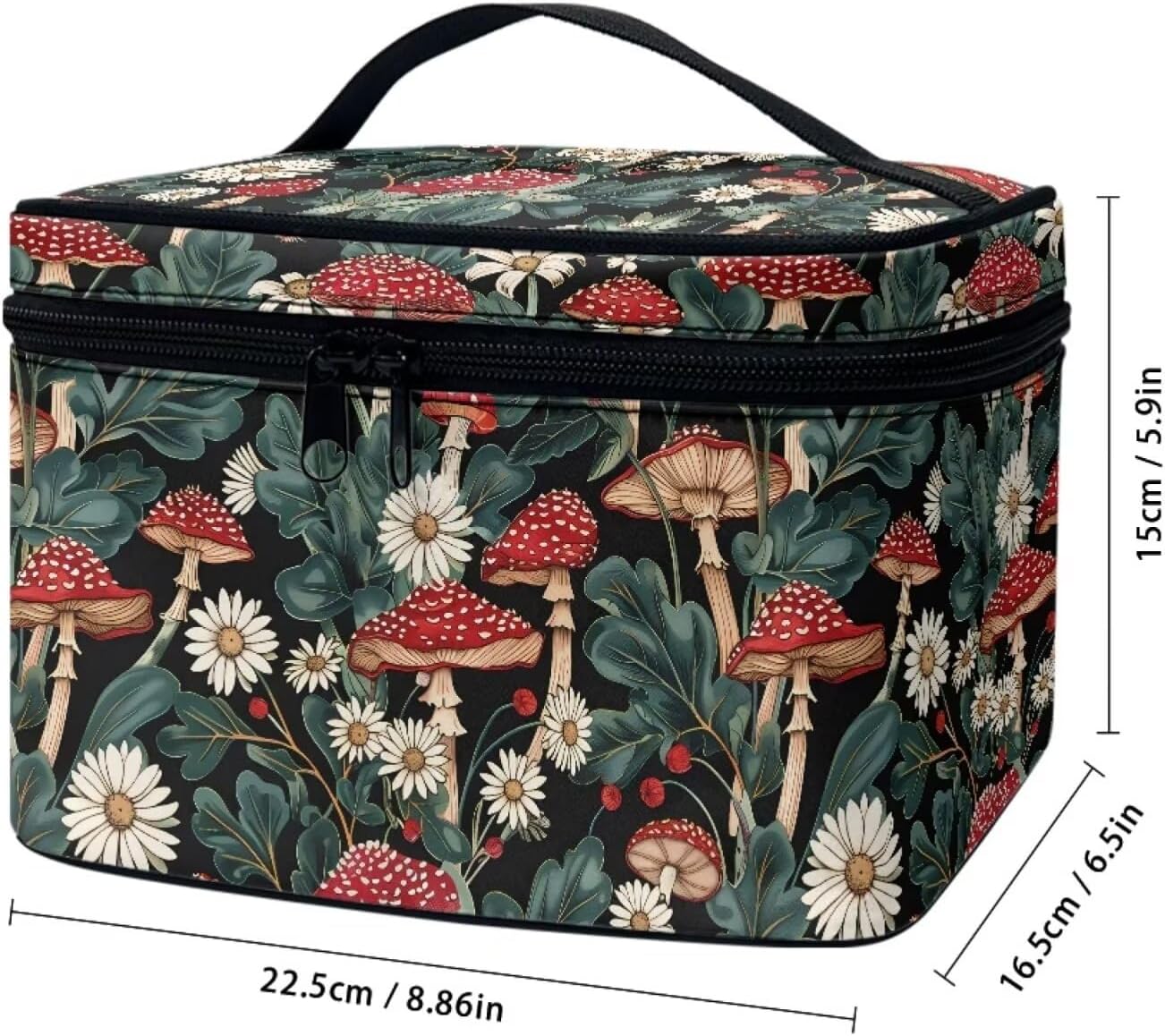 JoyLamoria Bright Mushroom Daisy Travel Makeup Bag Portable Cute Brush Bag Toiletry Bag for Women