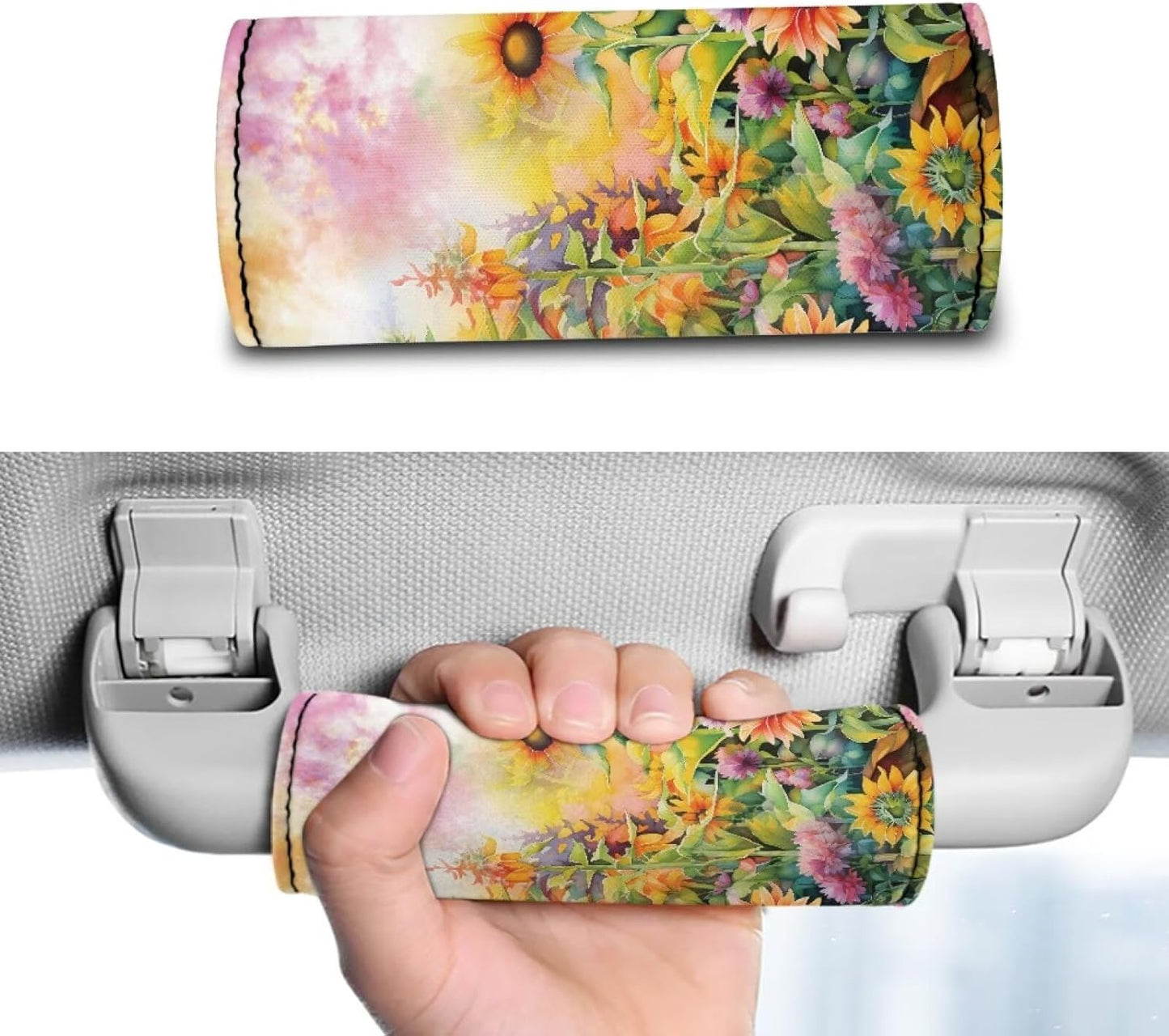 Sunflower Luggage Handle Wraps for Suitcase Soft Grip Handle Cover Set of 2 Pcs,Women Girls Suitcase Protective Handle Cover Reusable, Floral Print