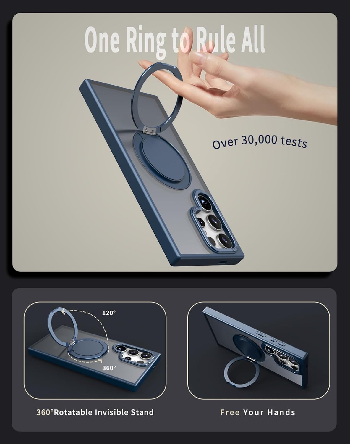 Magnetic Stand Case for Samsung Galaxy S24 Ultra 6.8" [with 2 Tempered Glass Film] [360° Rotation Magnetic Stand] [Compatible with Magsafe] Military-Grade Drop Protection Case, Blue