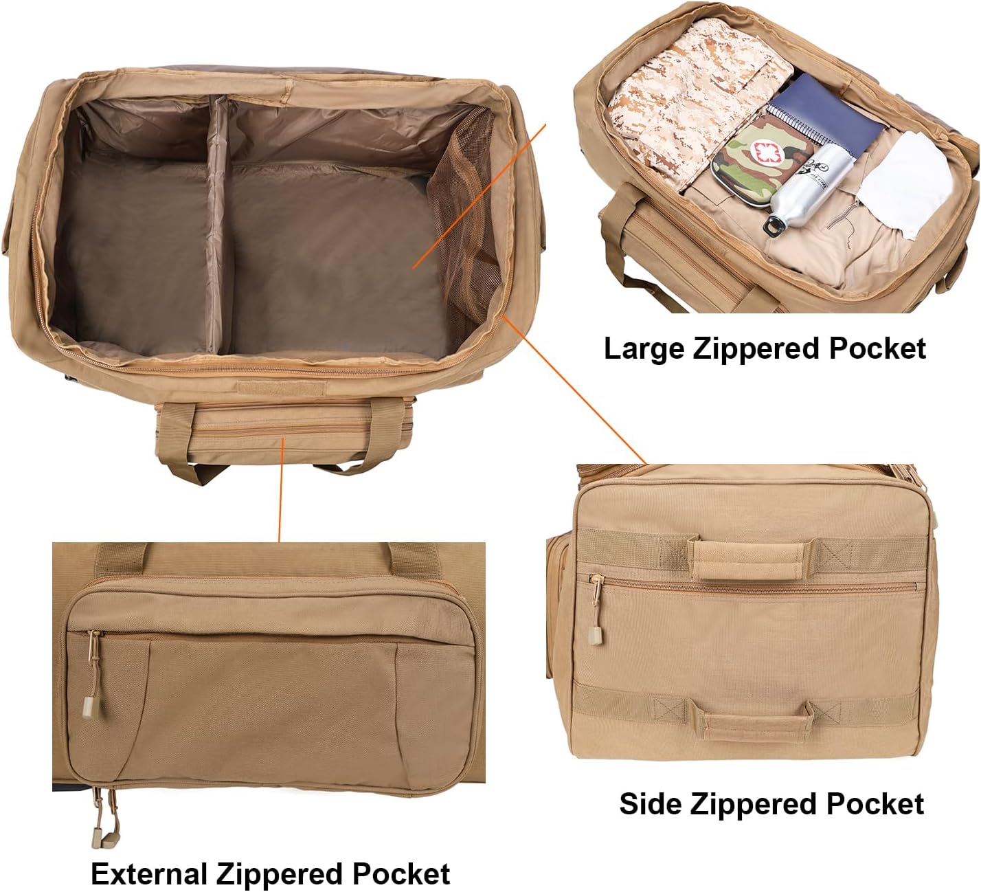 Military Wheeled Deployment Bag Large Tactical Heavy Duty Duffel Bag for Camping Hiking (Tan)