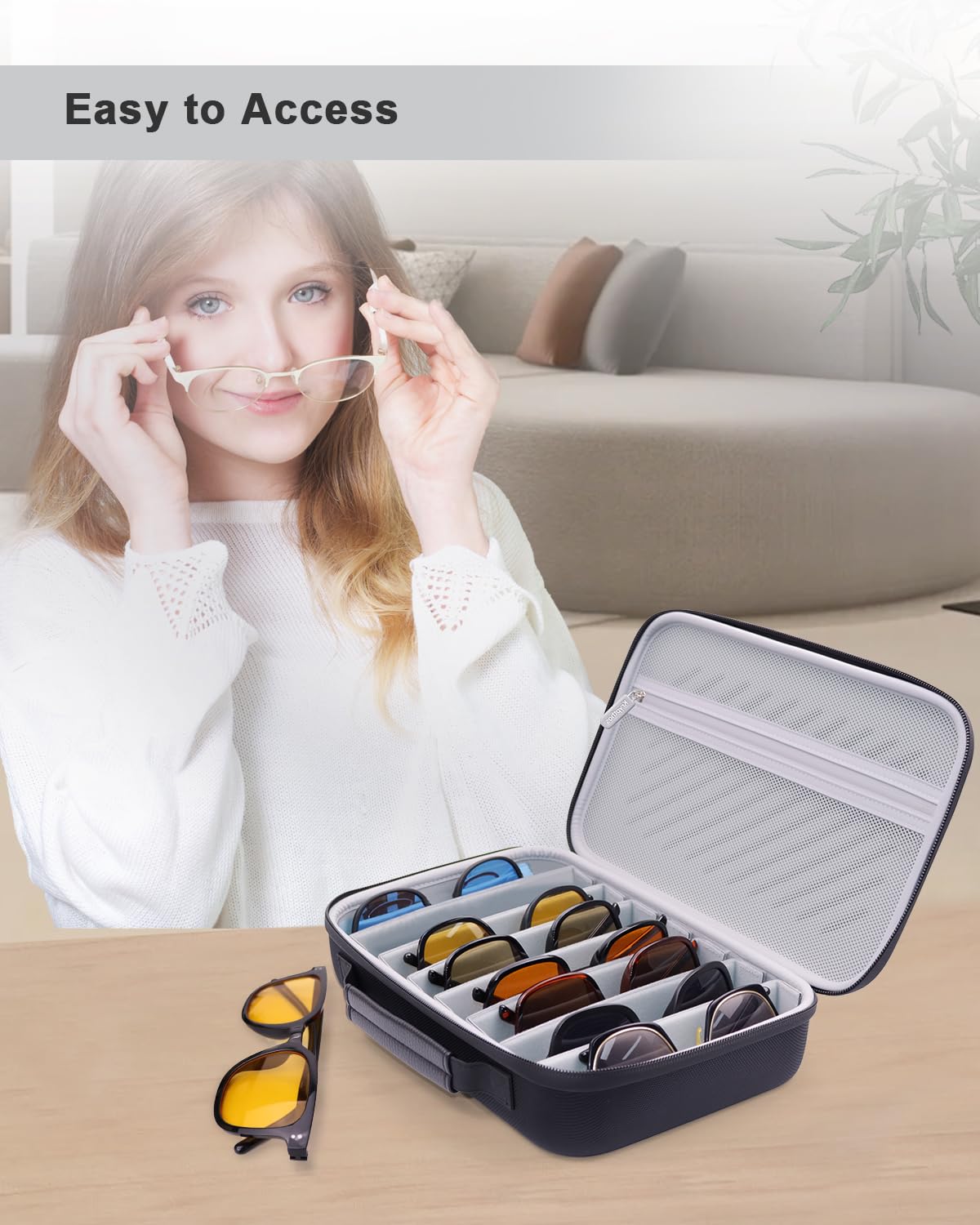 Portable Travel Sunglasses Organizer Case for 8 Pairs glasses for Men Women