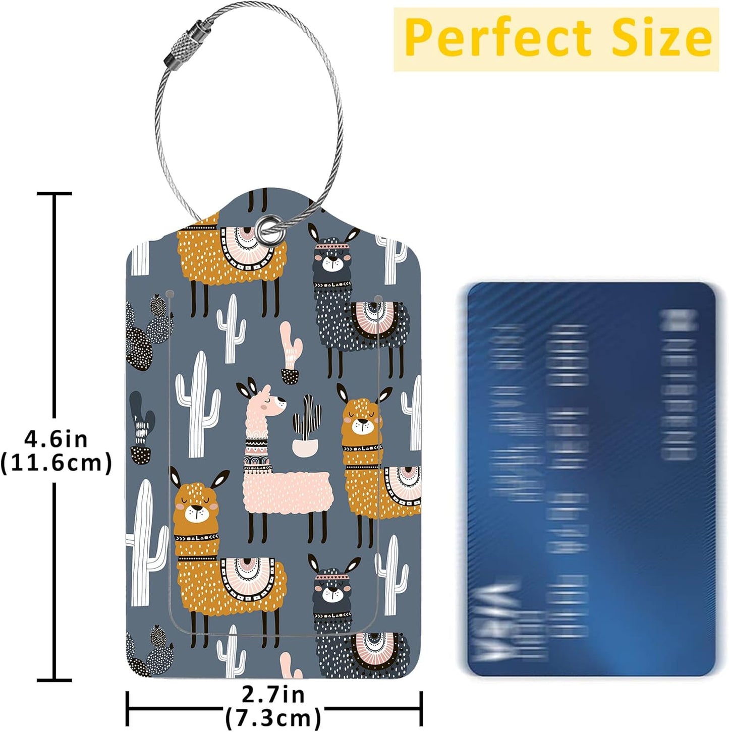 2 Pack Luggage Tag for Suitcase,Cute Llamas ans Cactuses PU Leather Suitcase Tags Identifiers with Privacy Name Address Labels and Durable Steel Loop for Women Men Travel