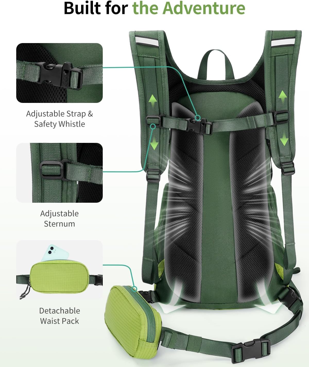 ECOHUB Hydration Backpack for Men Women, 20L Lightweight Hiking Daypack Cycling Backpack with 2L