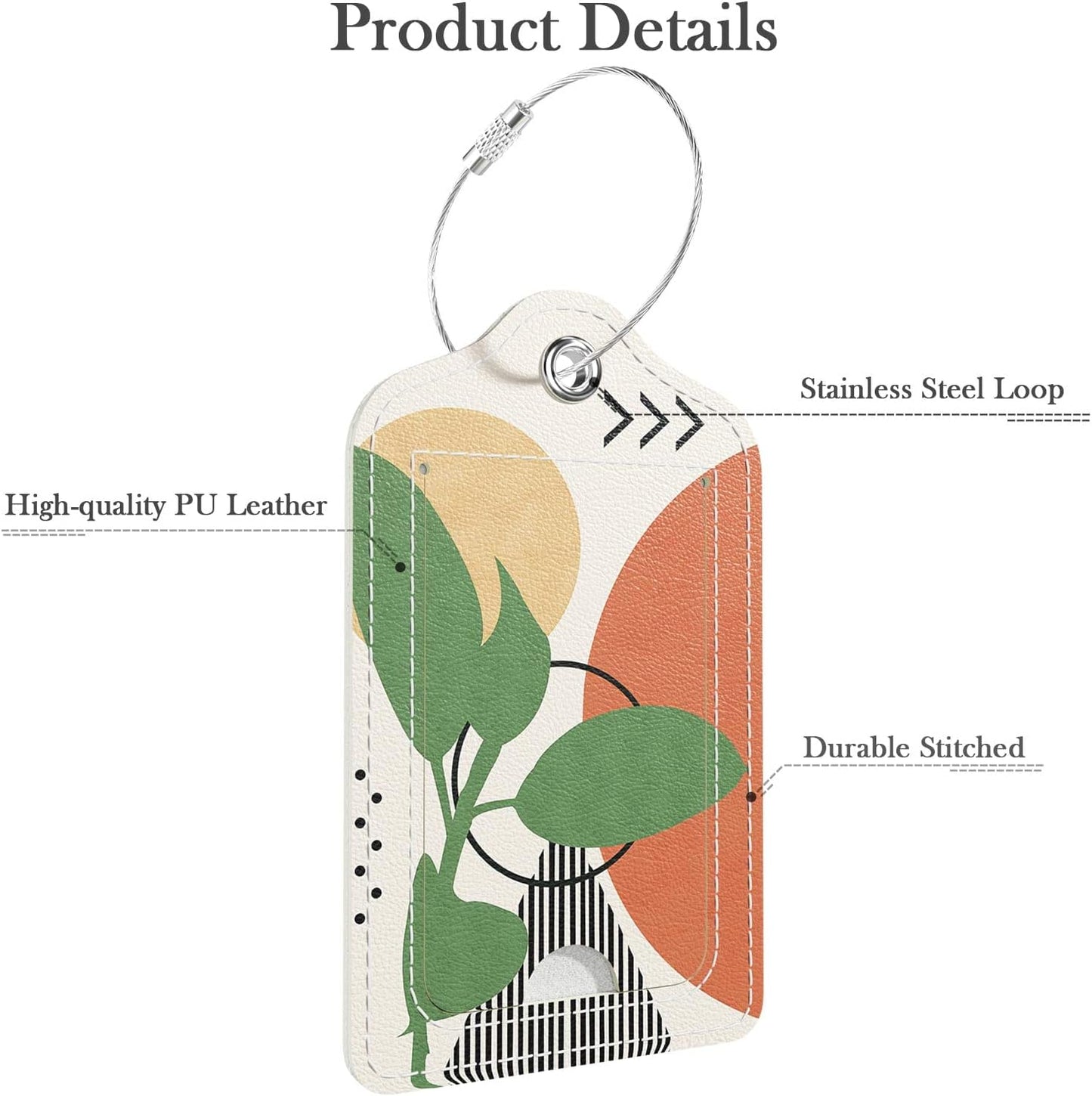 Luggage Tags for Suitcase, 2 Pack PU Leather Travel Cruise Luggage Tag with Privacy Flap, Name ID Label and Metal Loop for Women Men Suitcase Baggage Bag Backpack Instrument, Modern Art