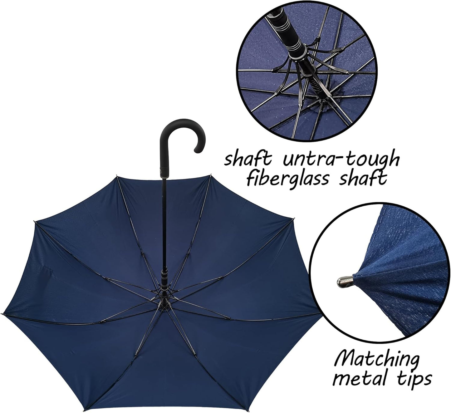 Large Stick Umbrella Windproof Automatic Open 50 Inch Umbrella with Hook Handle,Over Sized J Handle Umbrellas for Men and Women,Windproof Unbreakable Stick Rain Golf Umbrella.