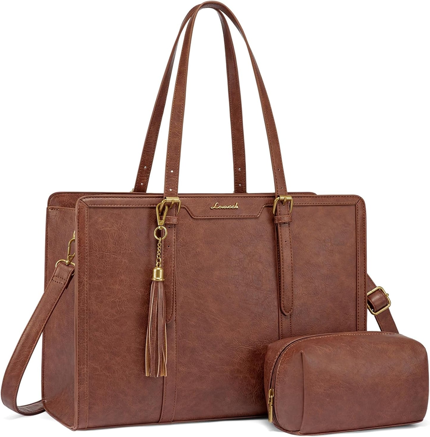 LOVEVOOK Laptop Bag for Women Vintage Work Tote Bag 15.6 inch Large Capacity Computer Purse with Clutch for Teacher