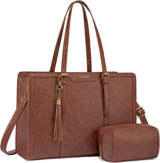 LOVEVOOK Laptop Bag for Women Vintage Work Tote Bag 15.6 inch Large Capacity Computer Purse with Clutch for Teacher