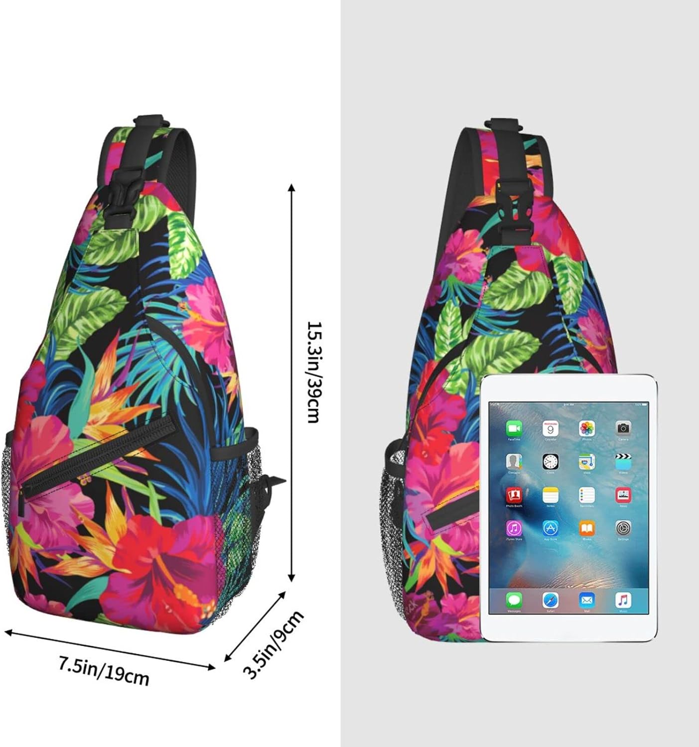 Tropical Hawaiian Flower Sling Bag Crossbody Travel Hiking Chest Backpack Shoulder Daypack for Men