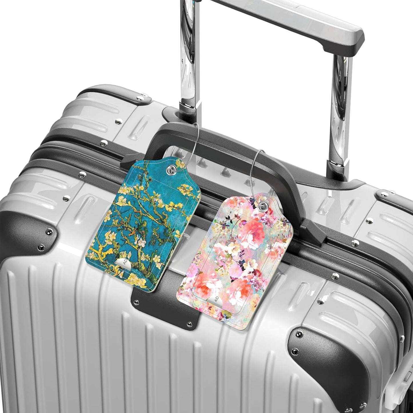 4 Pack PU Leather Luggage Tags for Suitcase, Travel Cruise Luggage Tag with Privacy Flap, Name ID Label and Metal Loop for Women Men Baggage Handbag School Bag Backpack, Pink Marble